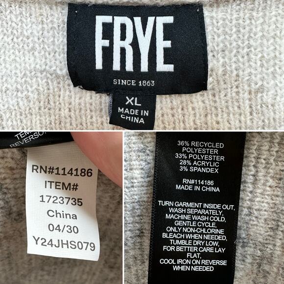 FRYE Cozy Aztec Print Jacquard Luxe Open Front Cardigan Patch Packets Sz: XL - Picture 6 of 6